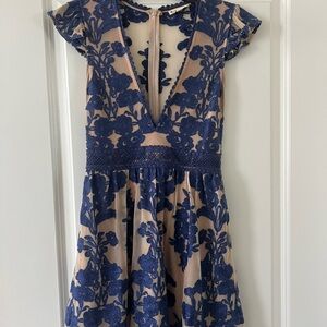 For Love and Lemons Blue Floral Lace Dress